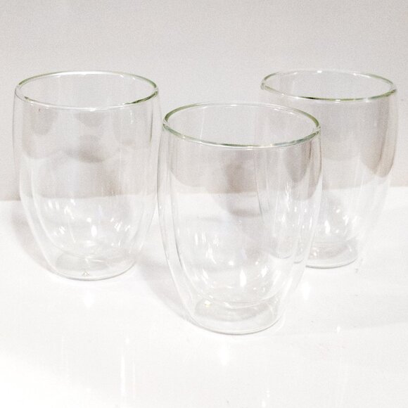 3x Double Wall Glass Insulated Coffee Cups 12oz 350ml Drinkware Cafe Modern Wine - Picture 1 of 3